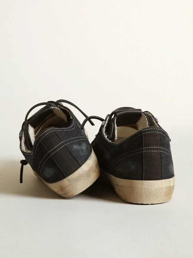 Adidași V-Star din denim albastru-închis, cu stea și vârf din piele neagră