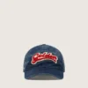 Șapcă de baseball albastru denim cu patch „Golden” din material frotir roșu și alb