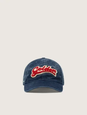 Șapcă de baseball albastru denim cu patch „Golden” din material frotir roșu și alb