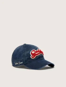 Șapcă de baseball albastru denim cu patch „Golden” din material frotir roșu și alb
