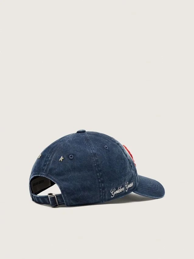Șapcă de baseball albastru denim cu patch „Golden” din material frotir roșu și alb
