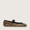 Balerini Étoile din piele de ponei cu imprimeu leopard, cu stea brodată neagră și curea elastică