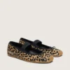 Balerini Étoile din piele de ponei cu imprimeu leopard, cu stea brodată neagră și curea elastică