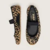 Balerini Étoile din piele de ponei cu imprimeu leopard, cu stea brodată neagră și curea elastică