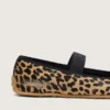Balerini Étoile din piele de ponei cu imprimeu leopard, cu stea brodată neagră și curea elastică
