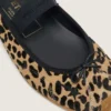 Balerini Étoile din piele de ponei cu imprimeu leopard, cu stea brodată neagră și curea elastică