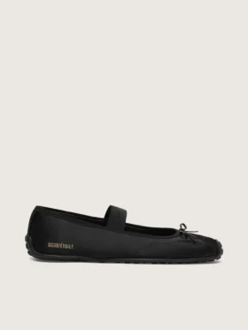 Balerini Étoile din satin negru, cu stea brodată neagră și bandă elastică