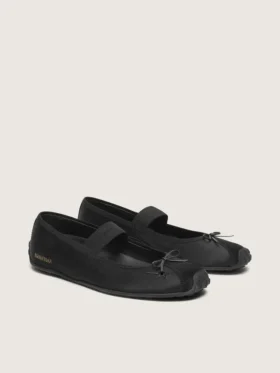 Balerini Étoile din satin negru, cu stea brodată neagră și bandă elastică