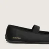 Balerini Étoile din satin negru, cu stea brodată neagră și bandă elastică