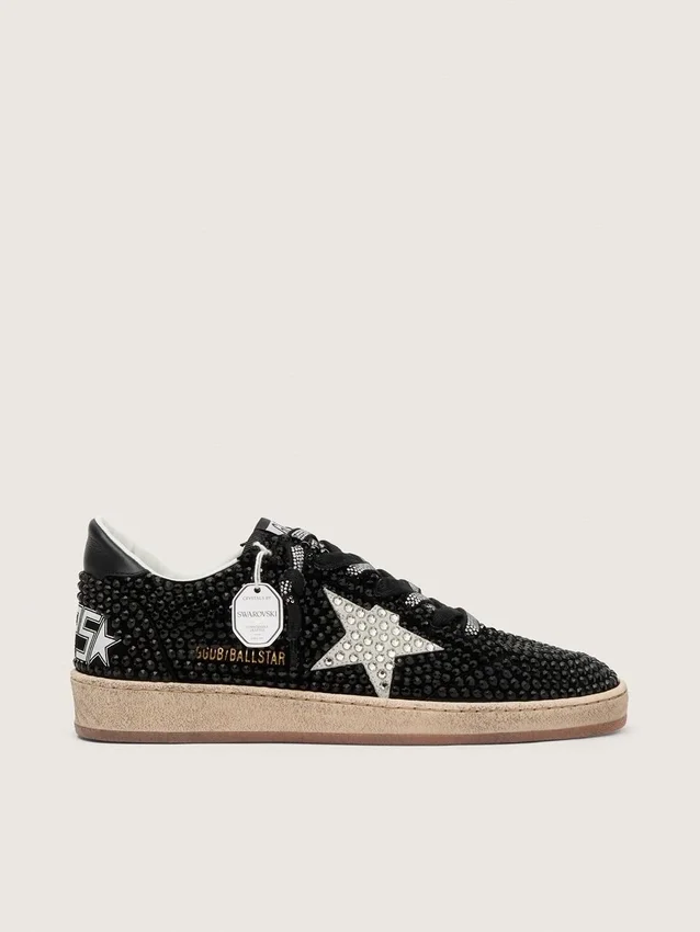 Ball Star din piele de căprioară neagră cu stea albă și cristale Swarovski