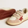 Ball Star Junior din piele nappa, cu stea din nappa și bandă de piele de căprioară roz pe călcâi