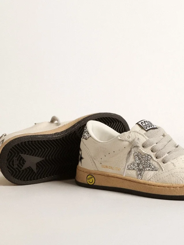 Ball Star Young din piele nappa cu stea argintie cu sclipici și bandă la călcâi