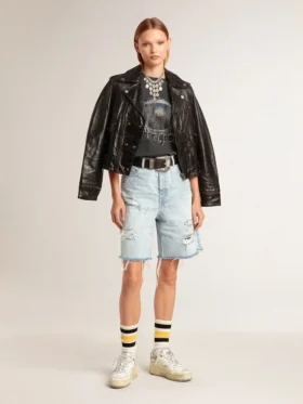 Bermude pentru femei din denim cu efect uzat