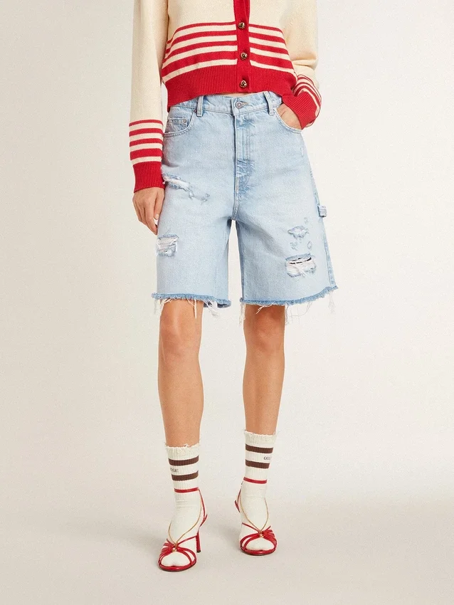 Bermude pentru femei din denim cu efect uzat