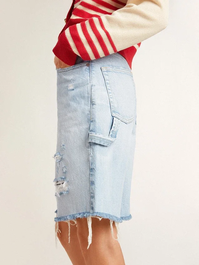 Bermude pentru femei din denim cu efect uzat