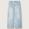 Blugi bootcut pentru fete Golden, din denim albastru deschis, cu logo brodat