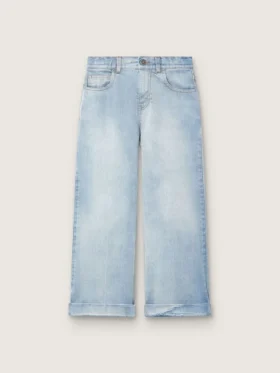 Blugi bootcut pentru fete Golden, din denim albastru deschis, cu logo brodat