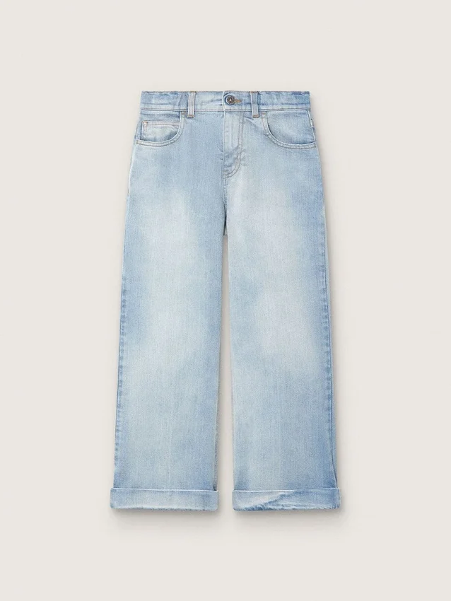 Blugi bootcut pentru fete Golden, din denim albastru deschis, cu logo brodat
