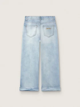 Blugi bootcut pentru fete Golden, din denim albastru deschis, cu logo brodat