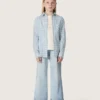 Blugi bootcut pentru fete Golden, din denim albastru deschis, cu logo brodat