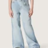 Blugi bootcut pentru fete Golden, din denim albastru deschis, cu logo brodat