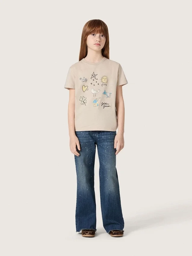 Blugi bootcut pentru fete „Journey” din denim albastru cu strasuri în degrade