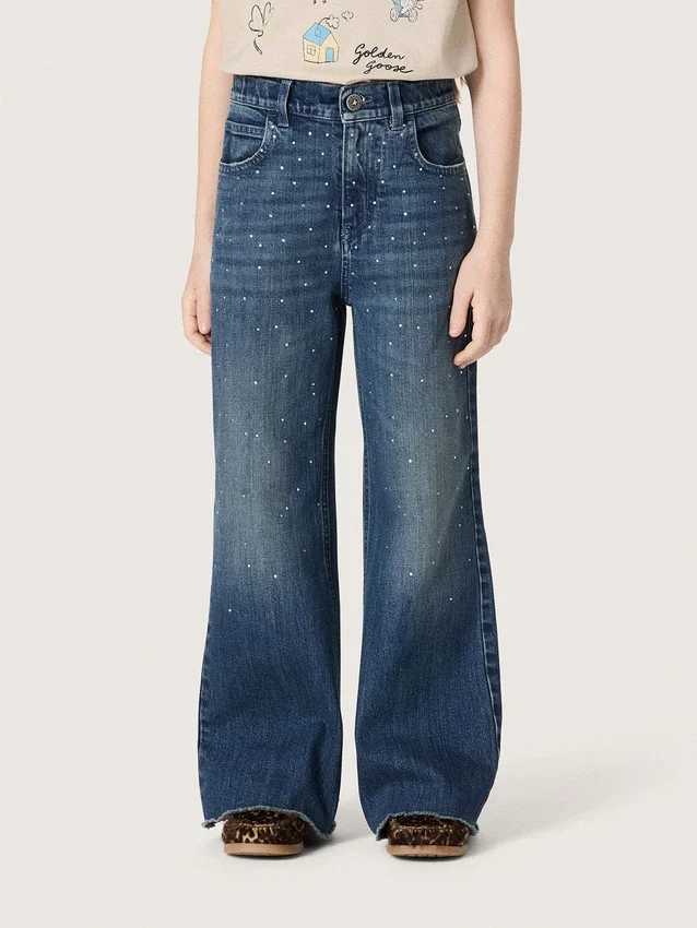 Blugi bootcut pentru fete „Journey” din denim albastru cu strasuri în degrade