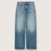 Blugi „boyfriend” pentru femei, de culoare aurie, din denim albastru deschis, spălați cu pietre