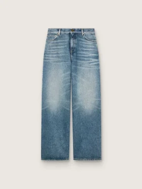 Blugi „boyfriend” pentru femei, de culoare aurie, din denim albastru deschis, spălați cu pietre
