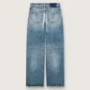 Blugi „boyfriend” pentru femei, de culoare aurie, din denim albastru deschis, spălați cu pietre