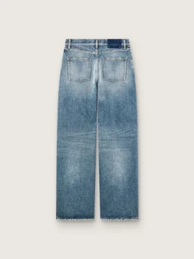 Blugi „boyfriend” pentru femei, de culoare aurie, din denim albastru deschis, spălați cu pietre