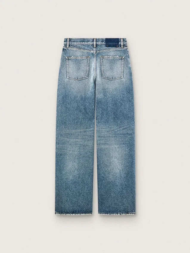 Blugi „boyfriend” pentru femei, de culoare aurie, din denim albastru deschis, spălați cu pietre