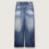 Blugi boyfriend pentru femei din denim albastru cu imprimeu de arhivă