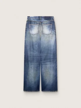 Blugi boyfriend pentru femei din denim albastru cu imprimeu de arhivă