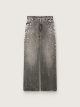 Blugi boyfriend pentru femei din denim gri cu ținte argintii cu efect de degrade