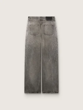 Blugi boyfriend pentru femei din denim gri cu ținte argintii cu efect de degrade