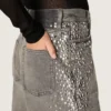 Blugi boyfriend pentru femei din denim gri cu ținte argintii cu efect de degrade