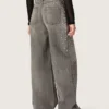 Blugi boyfriend pentru femei din denim gri cu ținte argintii cu efect de degrade