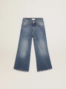 Blugi cu croială largă din denim albastru mediu