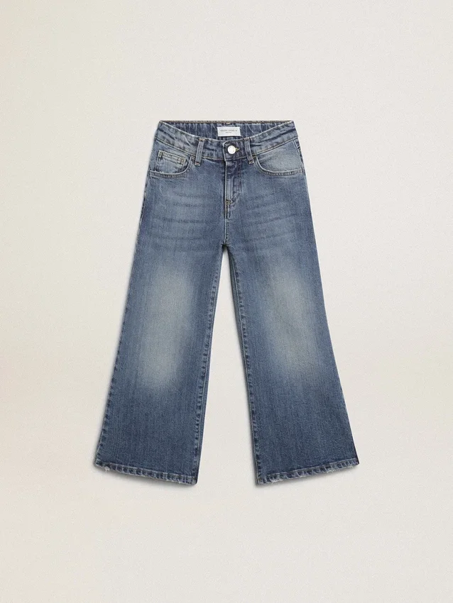 Blugi cu croială largă din denim albastru mediu