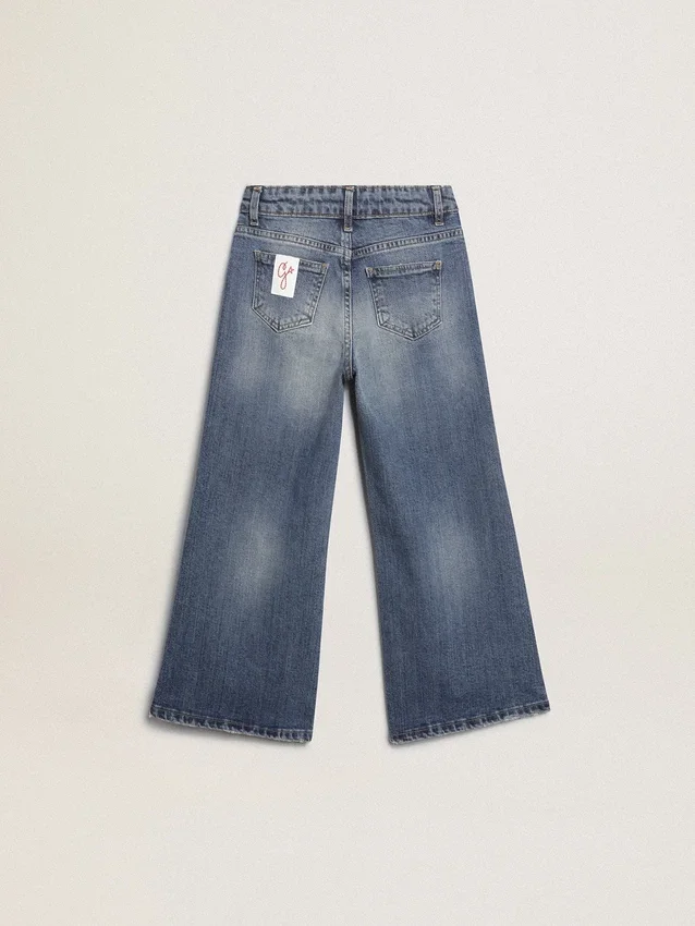 Blugi cu croială largă din denim albastru mediu