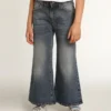 Blugi cu croială largă din denim albastru mediu