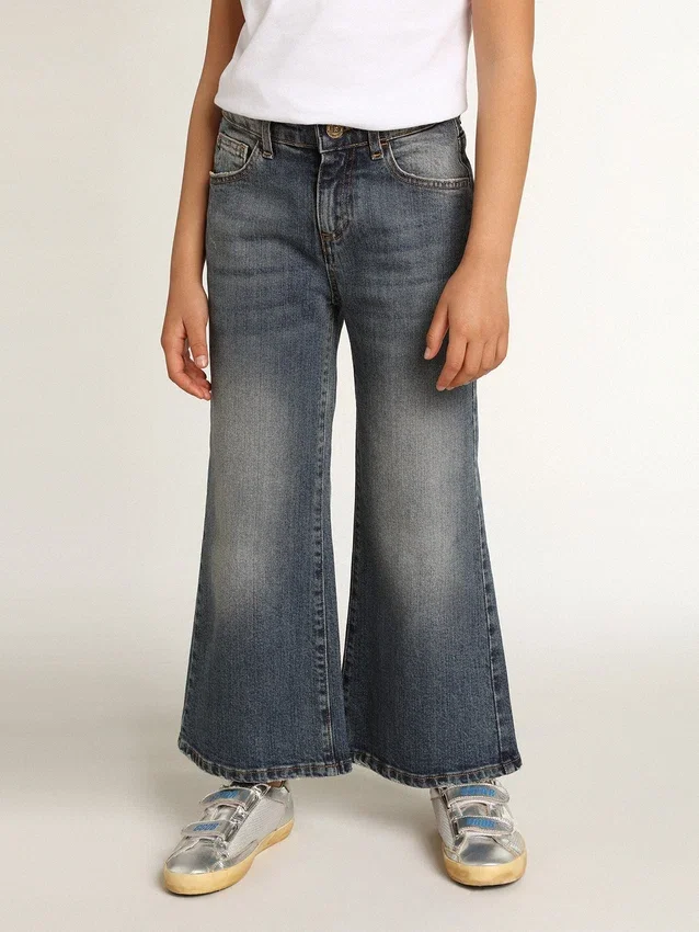 Blugi cu croială largă din denim albastru mediu