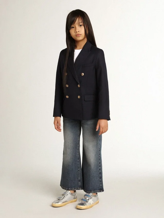 Blugi cu croială largă din denim albastru mediu