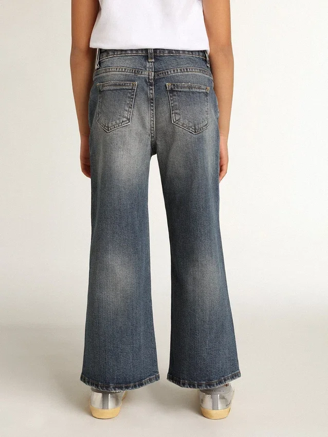 Blugi cu croială largă din denim albastru mediu