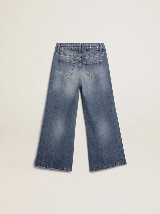 Blugi cu croială largă din denim albastru mediu