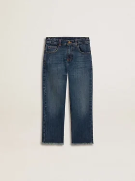 Blugi din denim pentru băieți, cu margini nefinisate și broderie