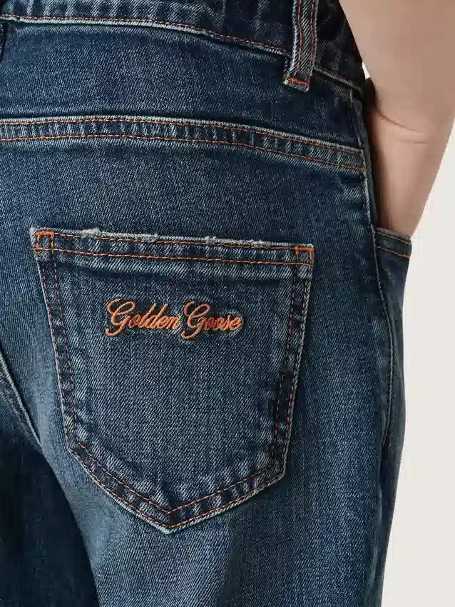 Blugi din denim pentru băieți, cu margini nefinisate și broderie