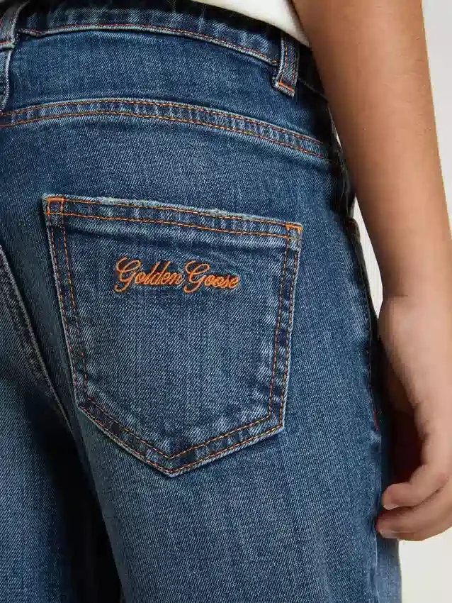 Blugi din denim pentru băieți, cu margini nefinisate și broderie