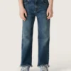 Blugi din denim pentru băieți, cu margini nefinisate și broderie